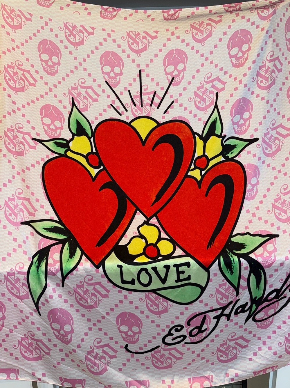 Ed Hardy Red Love Hearts 42” x 42” Scarf